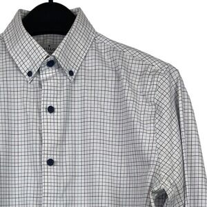TWILLORY Untuckable Mens S/M Tailored Fit Stretch Button Down Shirt Blue Check